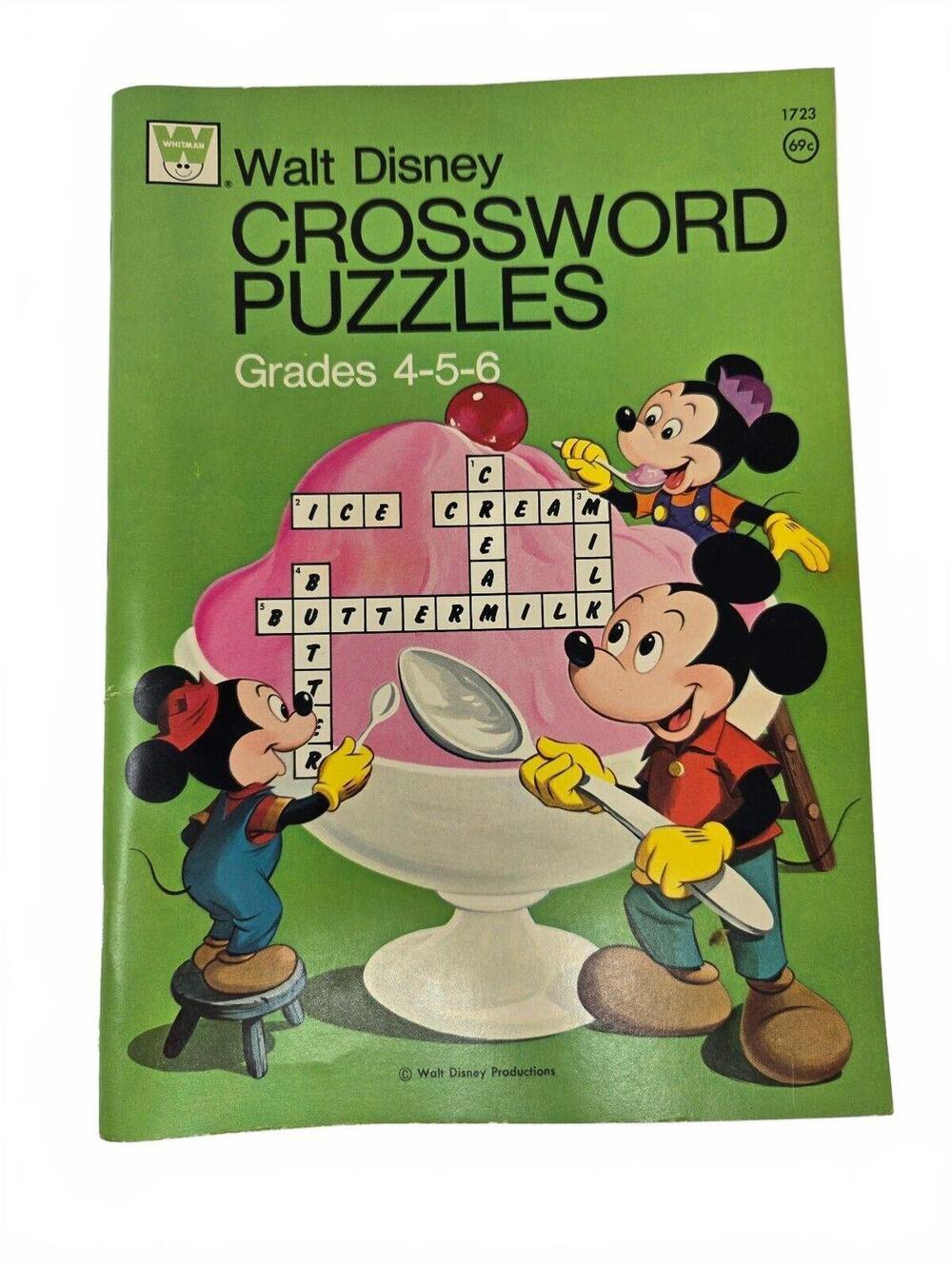 1974 Whitman  Walt Disney Crossword Puzzles Book Grades 4-5-6 #1731 Unused